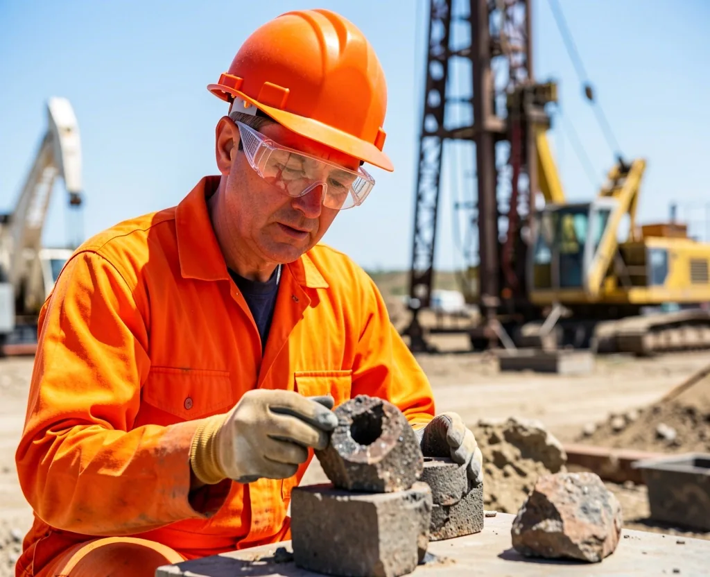 Ingeniero de petróleo con equipamiento de seguridad en plataforma de perforación
