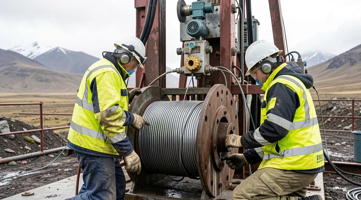 Cuadrilla de wireline operando en cabeza de pozo